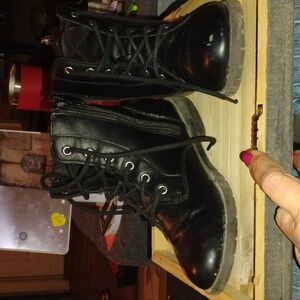 Girls Black Lace-Up Ankle Boots